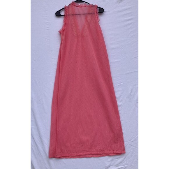 Barbiecore Bright Pink Vtg Nightgown W/ Lace and Waffle Weave Pattern Medium - Picture 3 of 8